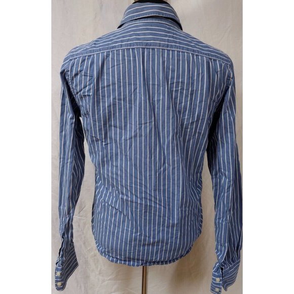 Hollister California Pacific Merch Medium Blue White Stripe Long Sleeve Shirt - Picture 8 of 11